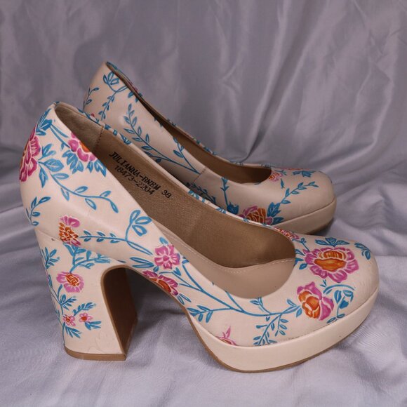 L'Artiste by Spring Step Julianna Off-White Floral Block Heel Size 8 - Picture 3 of 8